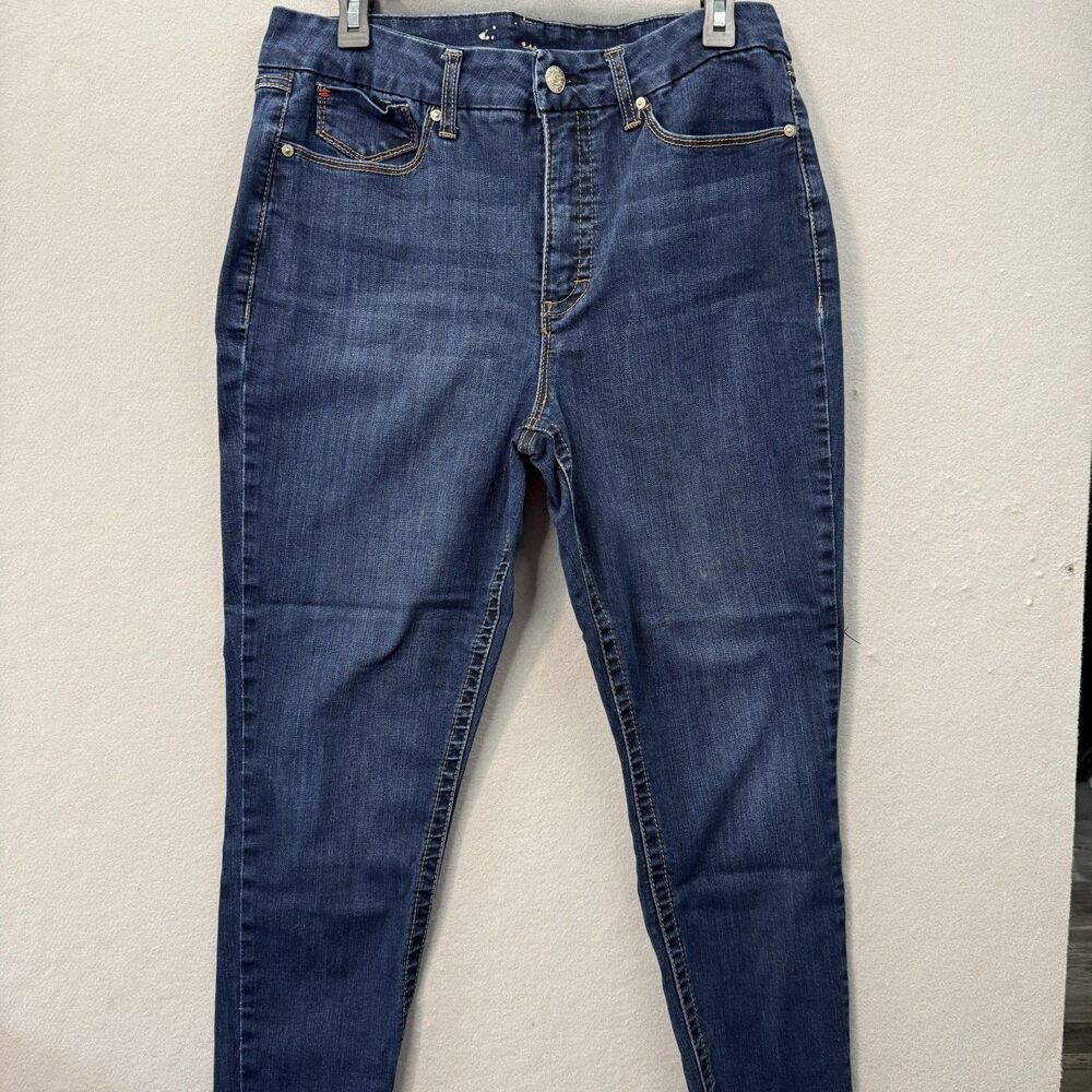 Seven7 Womens Jeans Size 14 Medium Blue Wash Crop Ankle Raw Hem Stretch Stretch
